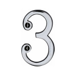 Heritage Brass Numeral 3 -  Face Fix 76mm  – Slimline font